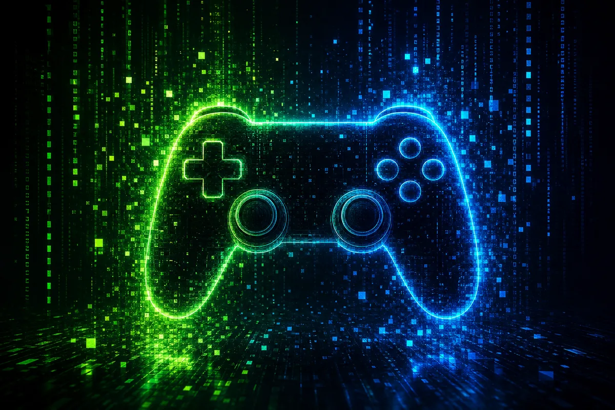 Manette de jeu vidéo en néon numérique